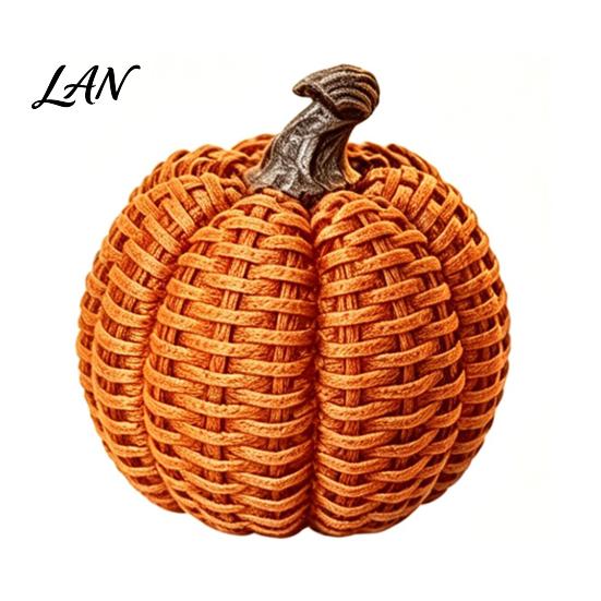 Halloween Pumpkin Decor Faux Rattan Resin Figurine, Vintage Distressed Orange Black Farmhouse Tabletop Fall Seasonal Window Decor, Indoor Harvest