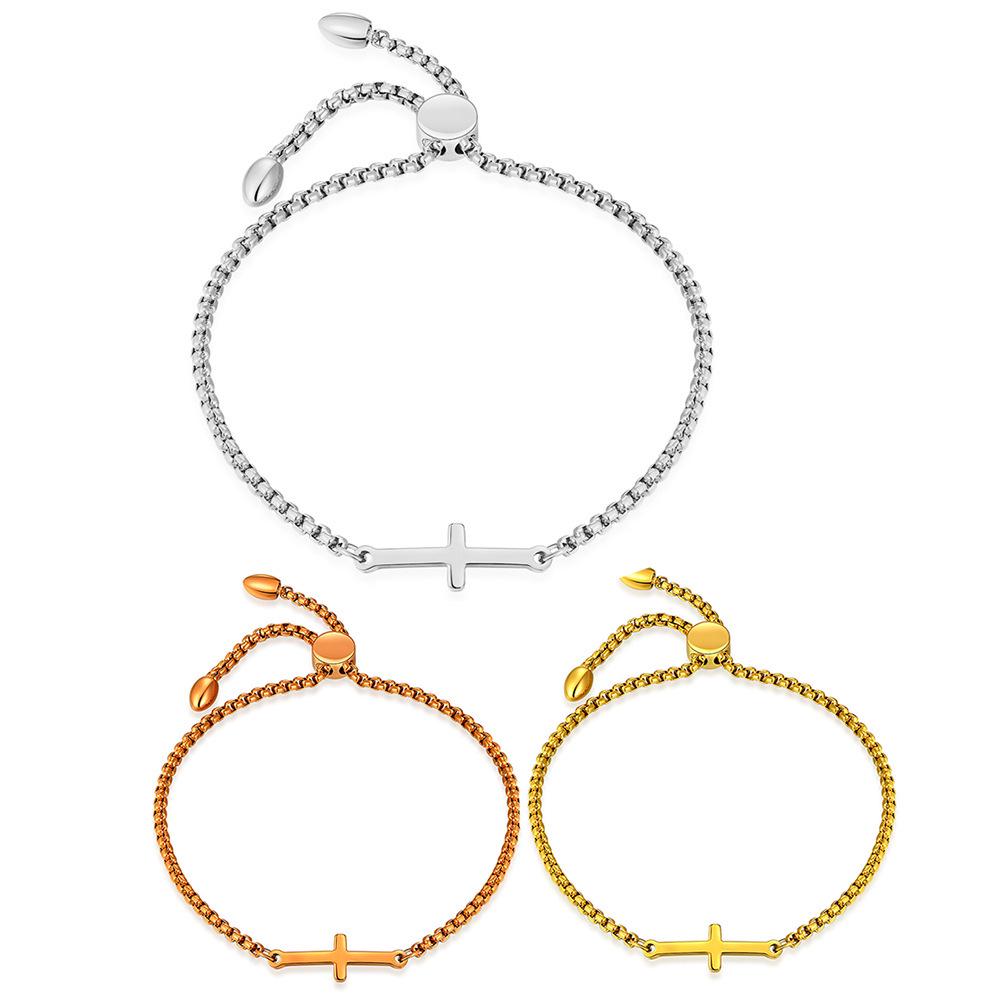 European & American Style Adjustable Titanium Steel Cross Bracelet for Women - Available in Three Colors, Laser Engraving Option