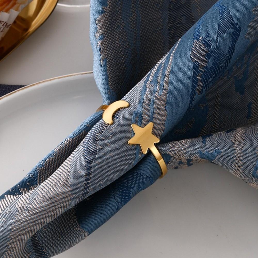 6PCS Modern Star Napkin Buckle Gold/Silver Table Napkin Holder Moon Napkin Rings Table Setting