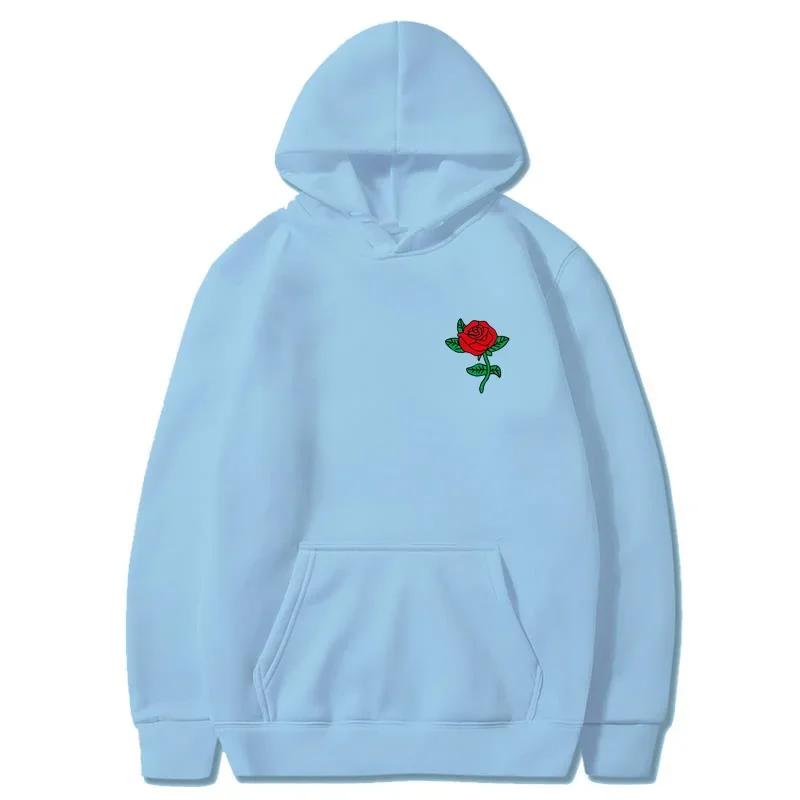 Autumn New Hip Hop Streetwear Fashion Hoody Rose Printed Fleece Pullover Casual Mens Women Hoodies Sweatshirts
