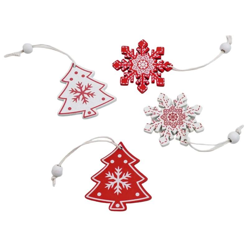 12 Pcs Christmas Wooden Pendant Decoration Holiday Elk Snowflake Star Chrimbo Tree Hanging Ornaments Home DIY Decors