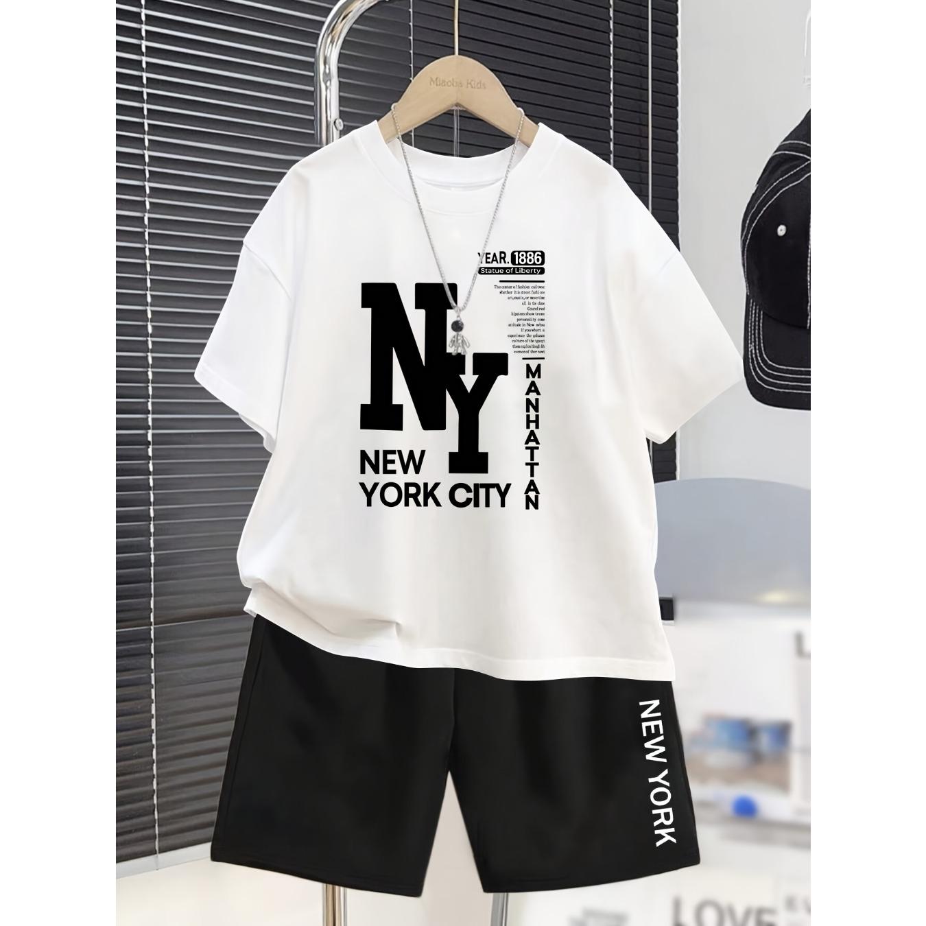 

Teen Boys New York Pattern Casual Summer Short Sleeve Set Accessories Not Included, Outdoor Sports 13-14Y