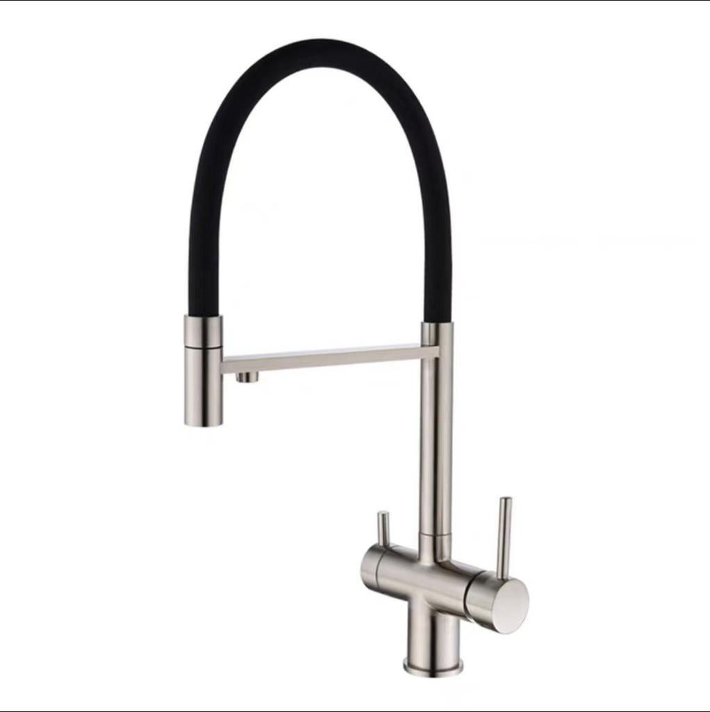 Gunmetal 304 Stainless Steel Pull-Out Kitchen Faucet with Hot/Cold Drinking Water Purifier and Vegetable Sink Function.