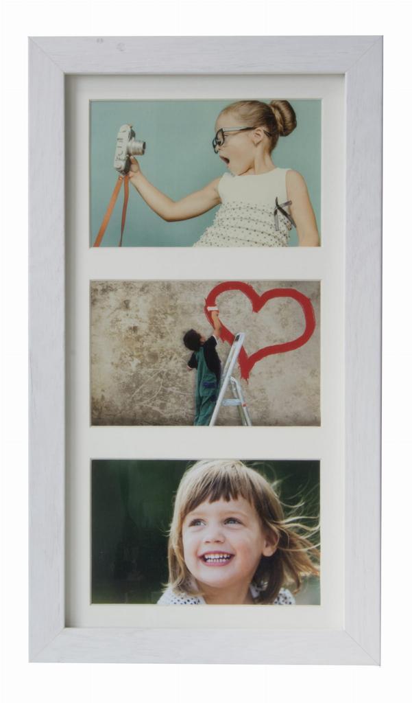 Frame For 3 Photos 10X15 Gallery 18X35Cm Retro White Mdf/Plexiglass