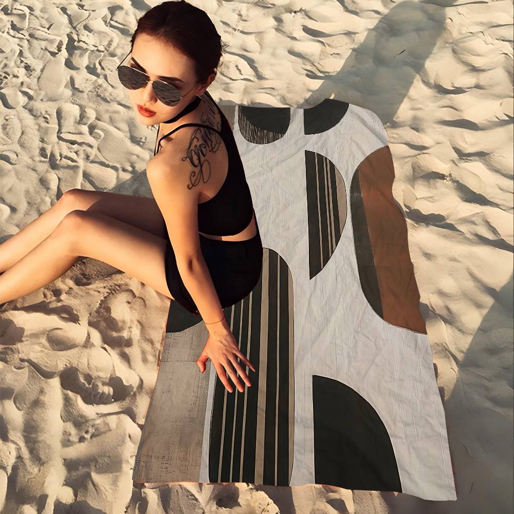 Abstract Retro Zwart Geometrisch Microvezel Strandlaken Absorberend Sneldrogend Zacht Yoga Zwemmen Resort Bergbeklimmen Handdoek