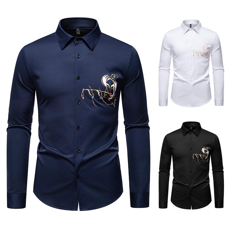 Autumn Men'S Loose Long-Sleeved Shirt European Size Men'S Printed Casual Long-Sleeved Shirt