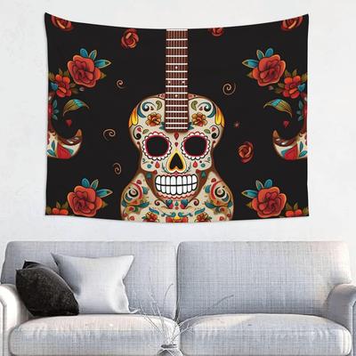 Guitar Pepper Sugar Skull Tapestry for Bedroom Aesthetic Tapestries Wall Hanging Window Design Wall Tapestry for Living Room