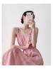 Women's French Retro Off-Shoulder Pink Tie-Dye Camisole Dress for Summer Vacations