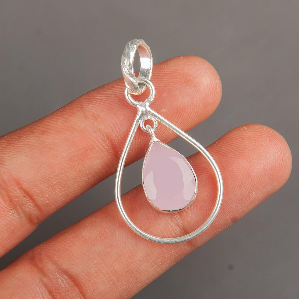Rose Chalcedony Gemstone 925 Sterling Silver Jewelry Handmade Pendant 1.60" PP-3-15