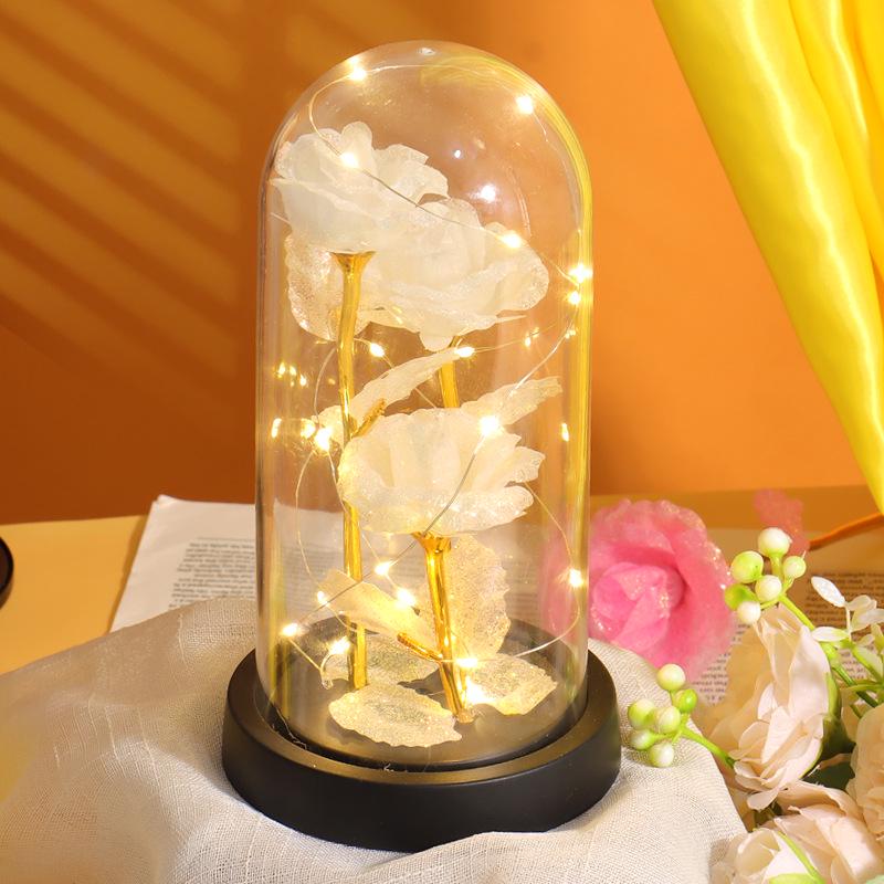 Luminous LED Rose Glass Dome Ornament with Three Flowers - Valentine's Day Bestseller Gift