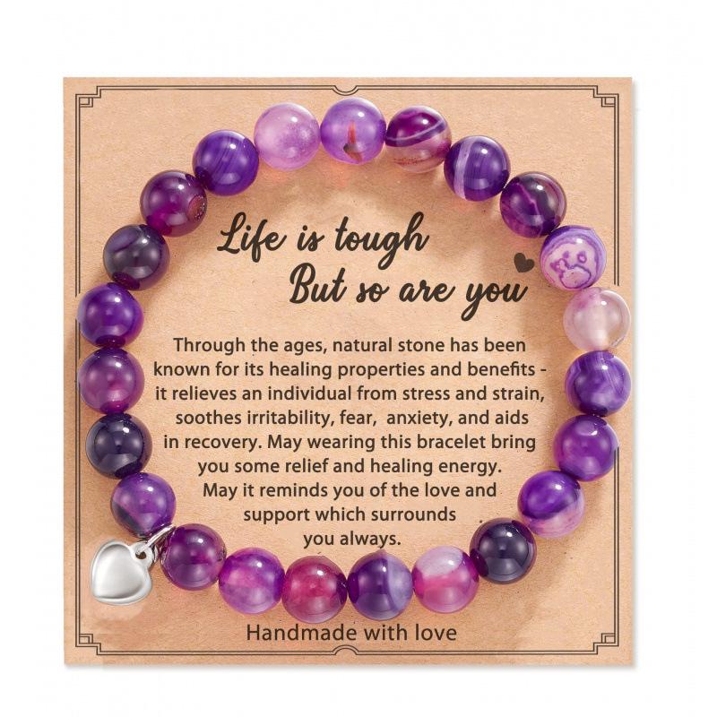 8mm Pink Zebra Stone Bead Bracelet with Gift Card: Perfect Holiday Friendship & Love Gift for Men & Women