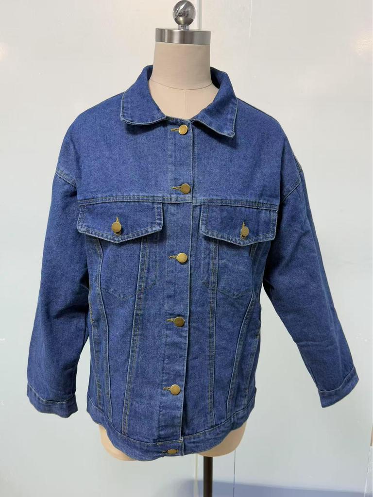 Womens Oversized Denim Jacket - Long Sleeve Button-Up Fashion Outerwear for Autumn