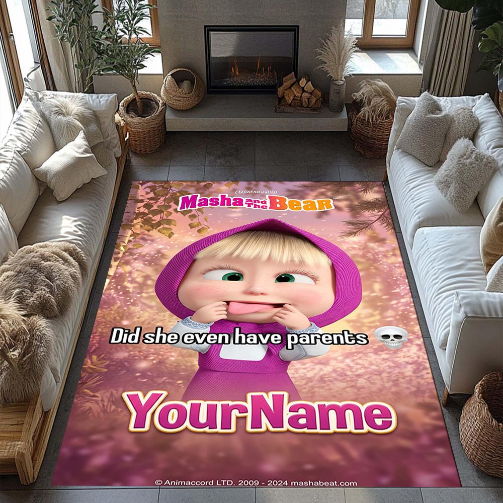 Masha Bear Customized Name Floor Rug Office Rug Perfect for Decorate Room Foyer Playrooms Dormitory Anti-slip Rug Decorate Offices
