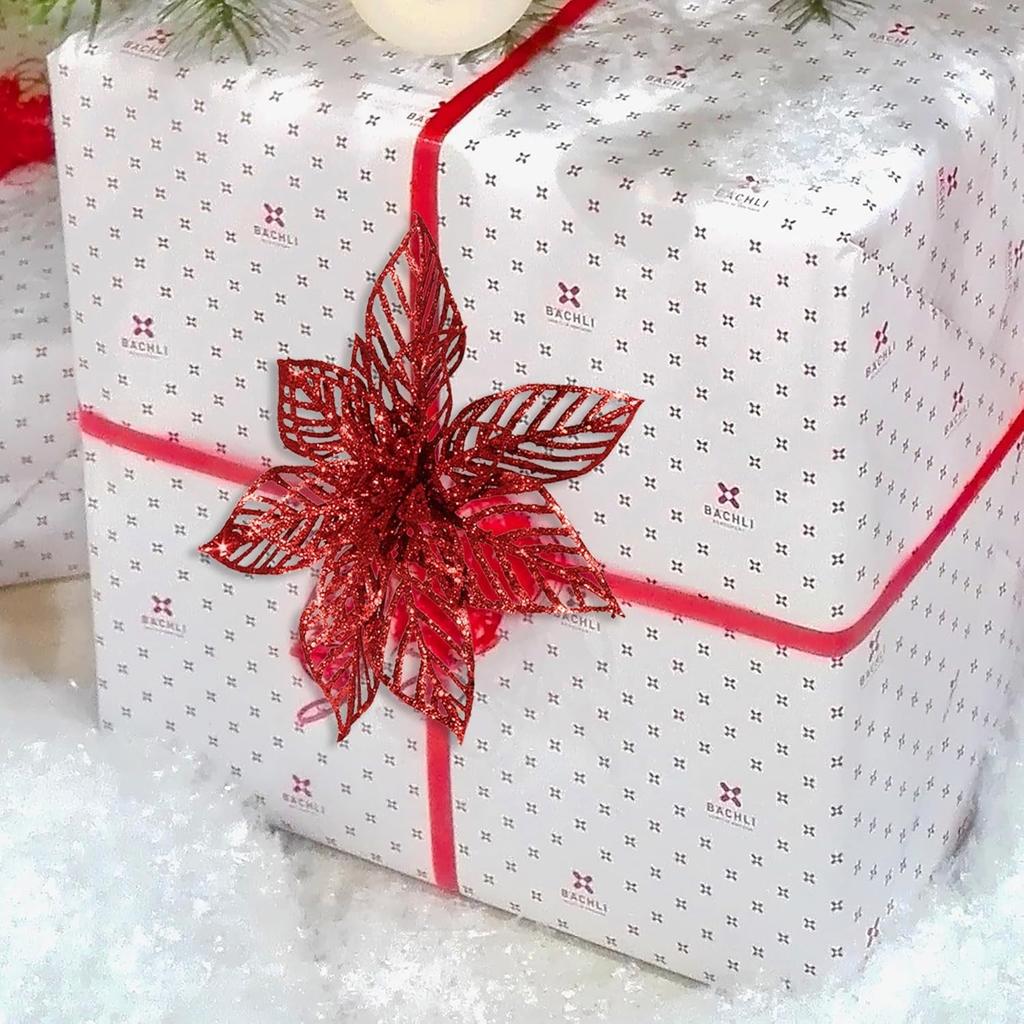 5Pcs Glitter Artifical Flowers Christmas Tree Decoration For Home Decor Fake Flower Xmas Garland Ornaments 2025 New Year Navidad