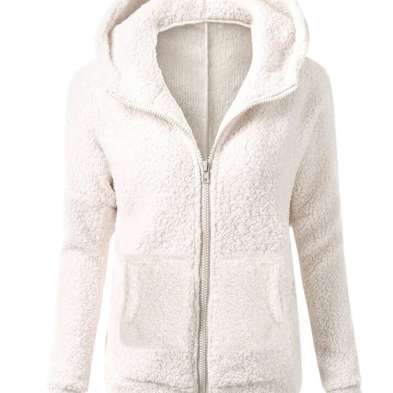 Loose Hooded Plush Zipper Solid Color Sweater Jacket Top S белый 2259₽