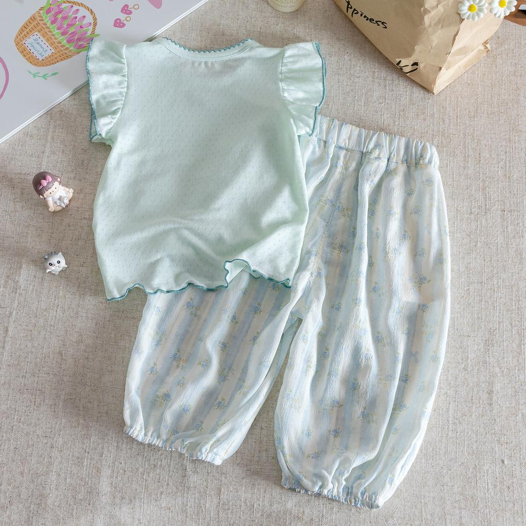 Girls Summer Sweet Cute Short Sleeve T Shirt Two Piece Set Baby Fashionable Casual Outfit For Kids