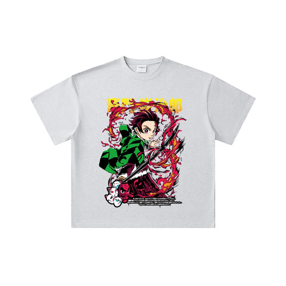 260 GSM Double Yarn 32 Count 100% Cotton Demon Slayer V19 Tanjiro Print Unisex Heavy Cotton T Shirt
