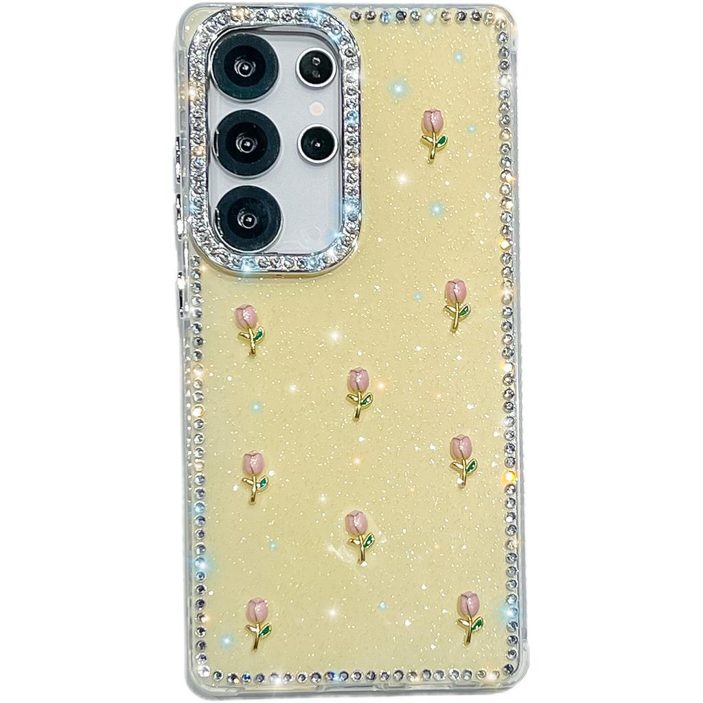 Handmade Sparkly Diamond Tulip IMD Phone Case, Compatible with Samsung S23 Ultra/S24/S25 & A07/A15/A16/A17/A26/A35/A36/A55/A56