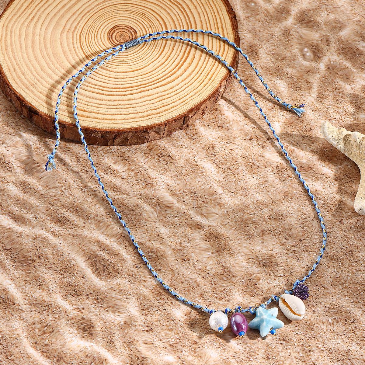 

Summer Ocean Wind Shell Starfish Necklace Color Rope Ceramic Pendant Bohemian Wind Holiday Necklace