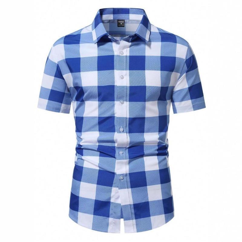 Camicia Casual da Uomo a Maniche Corte a Quadri Rossi e Neri con Bottoni