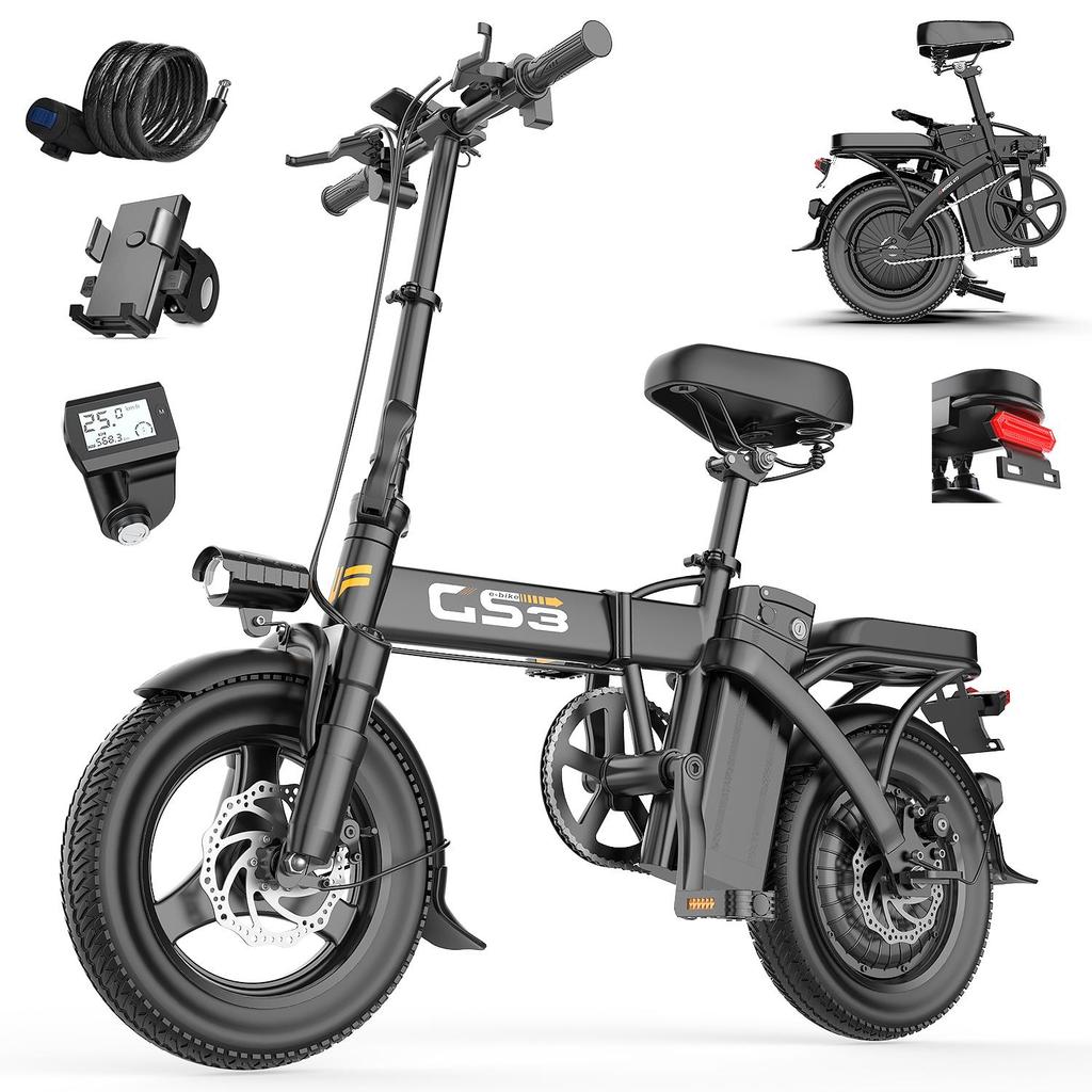 GS3 Black 250W Motor power+48V15AH Detachable Battery 14 Inch Tire Foldable Frame Maximum Speed 25KM/H City Electric Bicycle