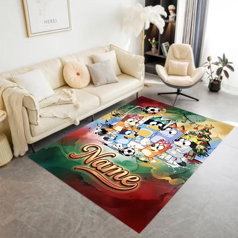 Soccer Fun Blue Dog Personalized Name Carpet Perfect for Dormitory Kitchen Foyer Decorate Room Antislip Carpet Office Home Decor Best for Christmas