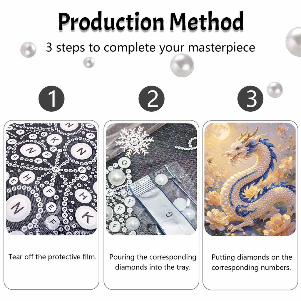 3D Pearl Painting Kit Dragon Design Frameless DIY Bead Art Canvas Leisure Handmade Craft for Bedroom Wall Decor
