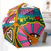 1pc Peace Love Automatic Open/close Folding Compact Umbrella, 8 Rib Sturdy Canopy, Lightweight Portable, Everyday Use, Gift,,079
