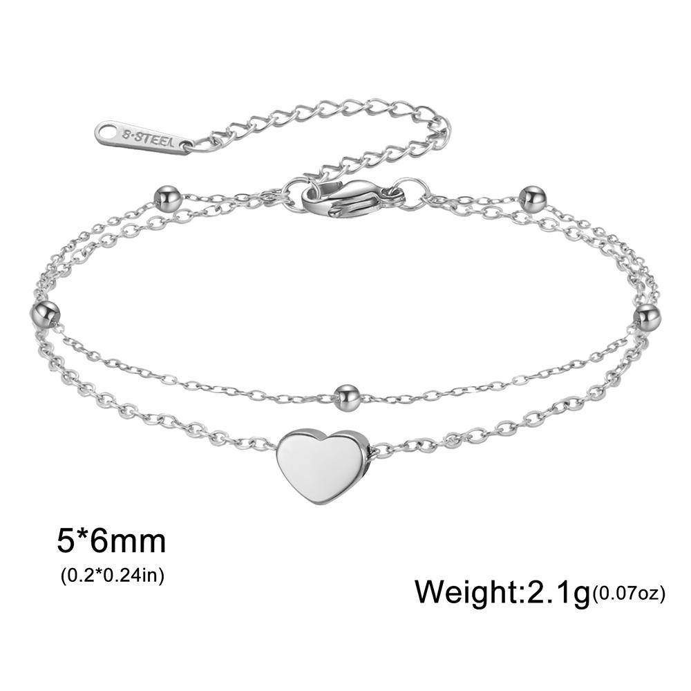 Teamer Stainless Steel Summer Love Heart Charm Bracelet Anklet for Women Girls Double Layer Chain Anklet Foot Beach Jewelry 17-22cm Bracelet