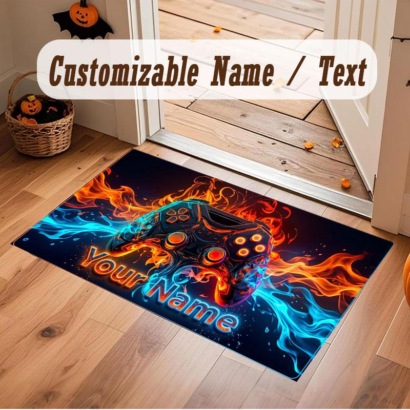 Game Controller Theme Crystal Velvet Floor Rug Personalized Custom Name Text Warm Carpet Home Decoration