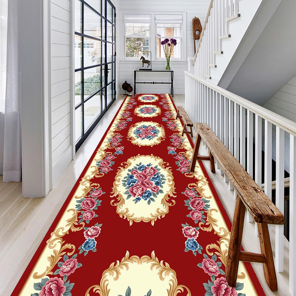 Modern Green Geometric Long Carpets Hallway Anti-slip Stairway Floor Mat Washable Luxury Rugs for Living Room Aisle Customizable
