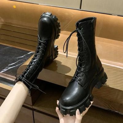 Stivali a Metà Polpaccio Stringati Stivali da Donna Stivali con Plateau in Pelle PU Antiscivolo con Cerniera Stivaletti alla Caviglia Moda Tacco Grosso Scarpe da Donna