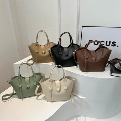 Solid Color Simple Vegetable Basket Women's Bag 2025 New Trendy Fashion Portable Wing Bag Shoulder Messenger Bag Bucket Bag