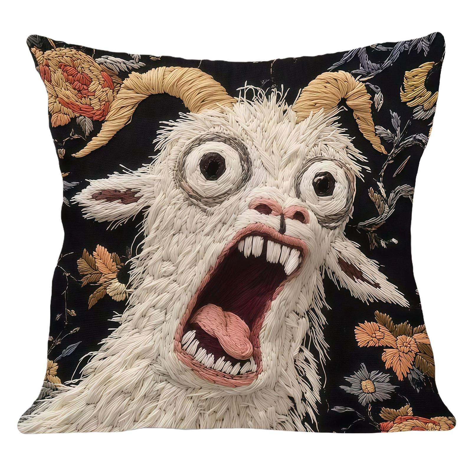 

Screaming Goat Throw Pillow Cover 18x18 Inch Hilarious Animal Graphic Soft Pillow Case for Couch Sofa Bedroom Living Room