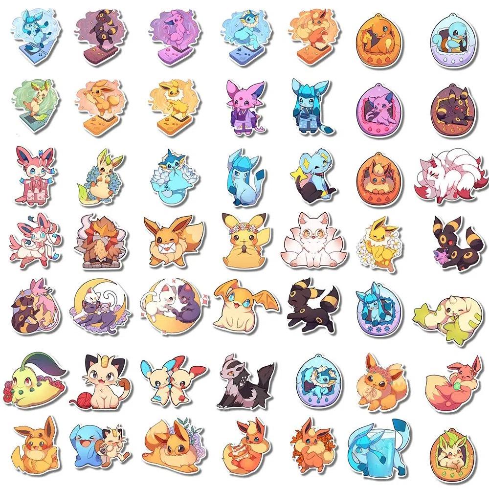 10/30/50/100pcs Kawaii  Eevee Cartoon Stickers Cute Anime Pikachu Decals Waterproof DIY Laptop Phone Stationery Sticker