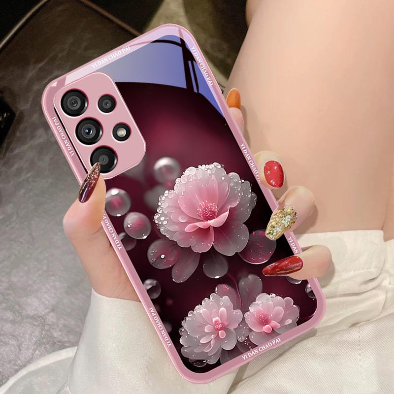 Dewdrop Flower White For Samsung Galaxy S10 4G S20 11E 30 S21 21Fe 22 S24 Pro S23 Ultra 5G S8 S9 Tempered Glass Phone Case