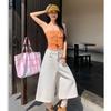 Summer Orange Wide Leg Pants Women High Waist Loose Fit Casual Cropped Jeans