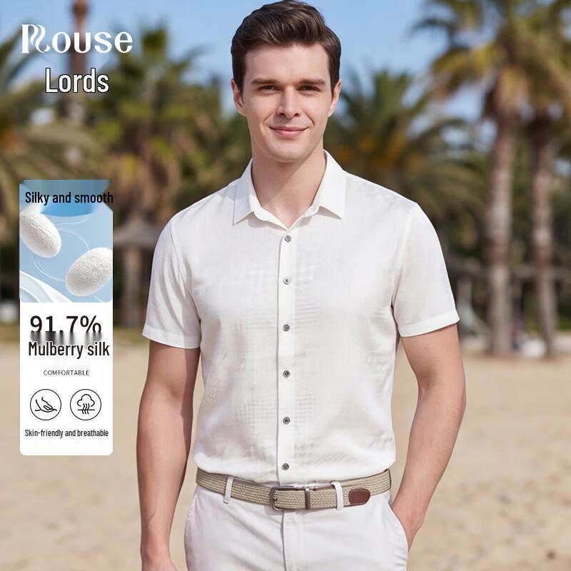 ROTHS Men s 91.7% Silk Blend Wrinkle-Free Short Sleeve Shirt XL