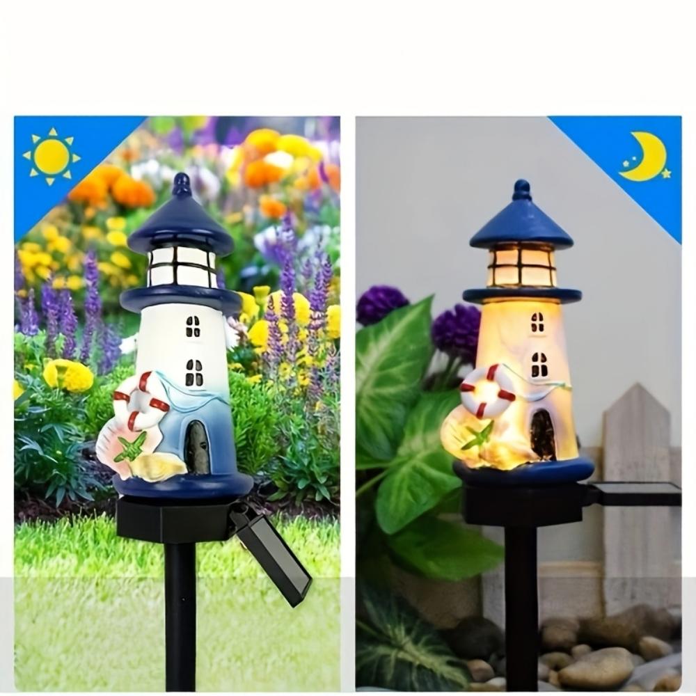 Solar Resin Sea Lighthouse LED Outdoor Lighting Decorative Landscape Light Solar Garden Light Lawn Light Suitable for Garden Lawn Festival Decoration