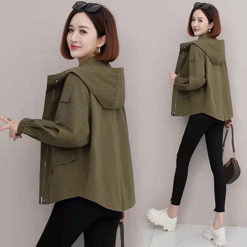 Krátký větruodolný kabát v korejském stylu pro ležérní ženy plus size