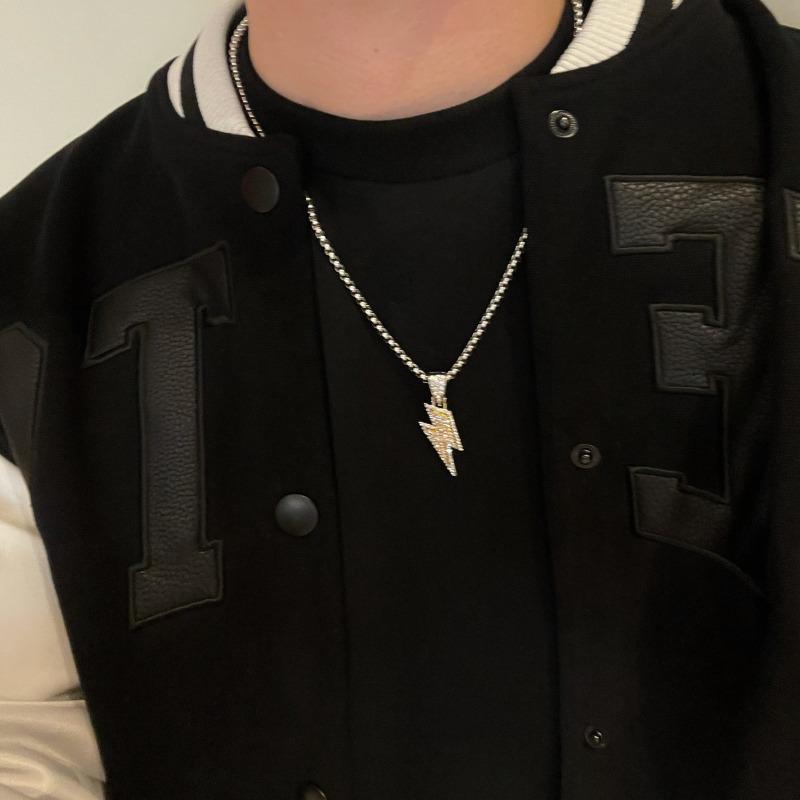 Hip Hop Zircon Lightning Pendants Necklace with Iced Out Miami Cuban Chain Rapper Party Wear Jewelry