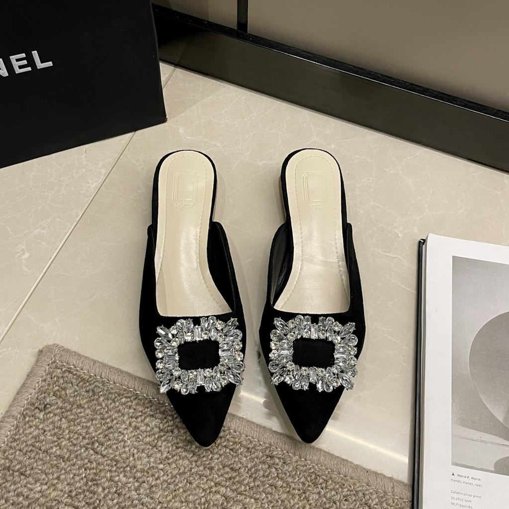 New Women's Shoes New Mules Women's High Heels Fashion Wedding Pump Women Rhinestone Pointed Toe Sandals Ladies Zapatos Mujer