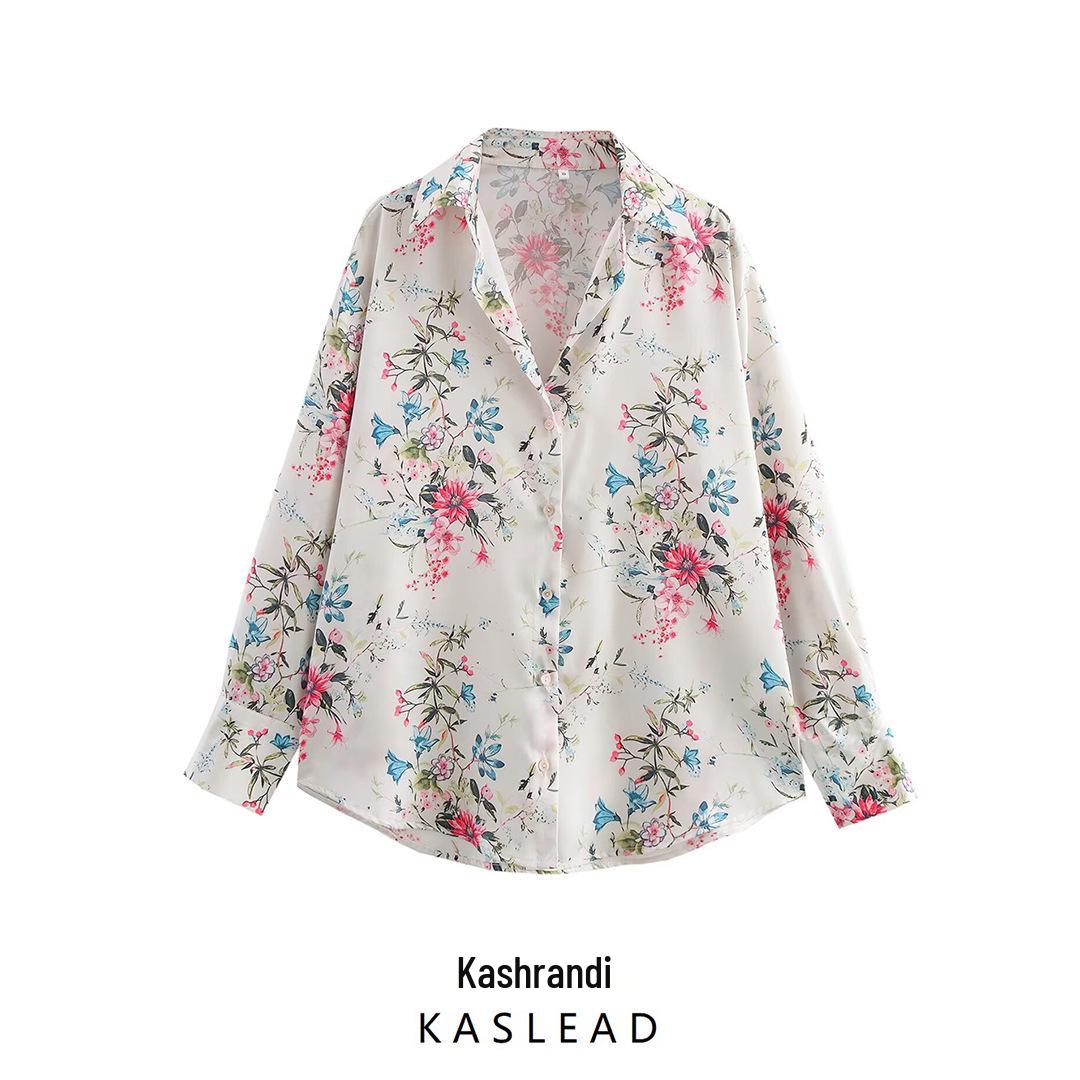 

Spring 2025 European & American Style Women s Silk Satin Print Shirt Extra Small
