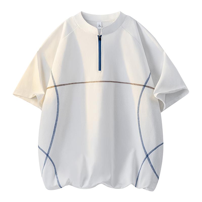 

Half Zipper Casual T-shirt Men s Summer Loose And Breathable Top XL білий