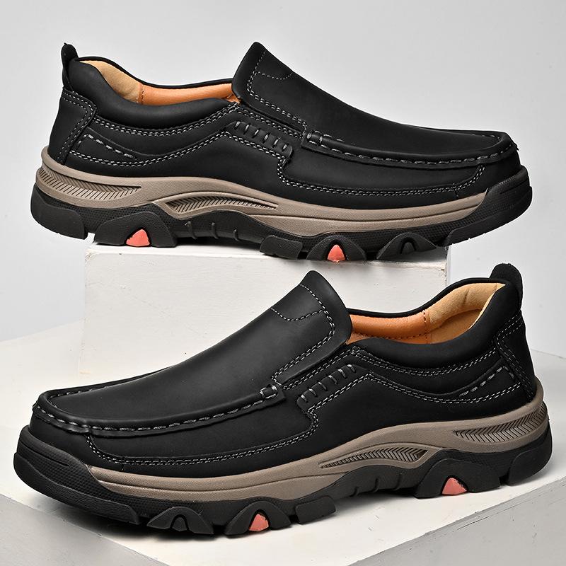 Men's Waterproof Slip On Faux Leather Hiking Shoes for Male Outdoor Non-Slip Walking Sneakers Casual Loafers Work Shoes Comfortable Short Boots