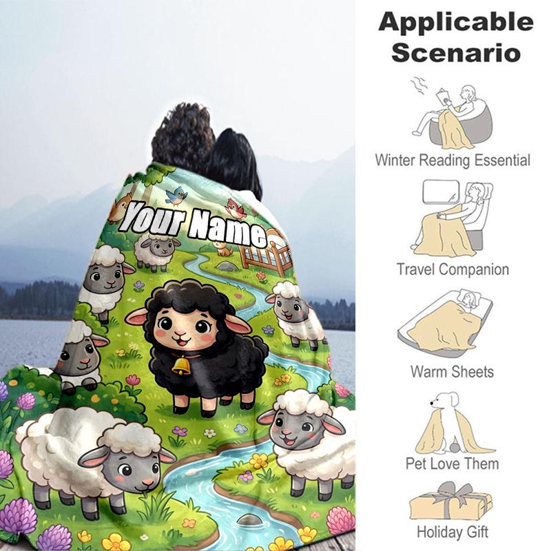 1PC Custom Name Sheep Garden flannel blanket versatile,all-season throw suitable for the living room,bedroom,camping,travel,and gift
