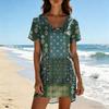 Women's Casual V Neck Short Sleeve Dress Vintage Printed Summer Loose Fit Lightweight Soft Fabric Comfortable Wear