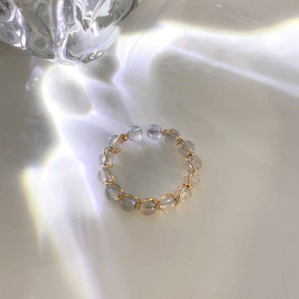 3PCS Light Luxury Colorful Beads Ring Finger Jewelry Opening Ring Vintage Round Bead Ring  Women