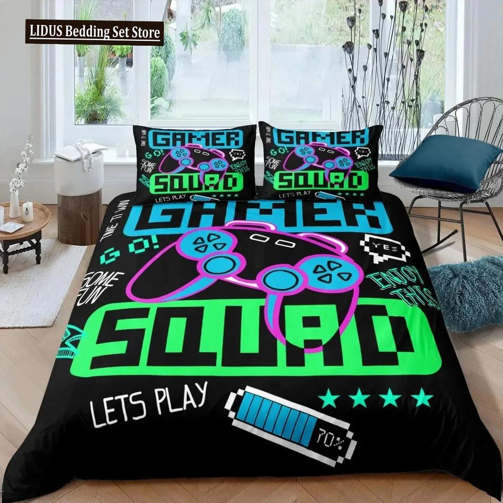 Gaming Duvet Cover Set Gamer Room Decor For Boys Teen Video Games Twin Bedding Set Microfiber Gamepad Let's Play Quilt Cover