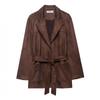 Women's Fashion Suede Effect Casual Lapel Jacket with Belt